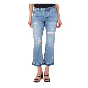 EARNEST SEWN NEW YORK Womens Blue Button Closure Cropped Boot Cut Jeans 28